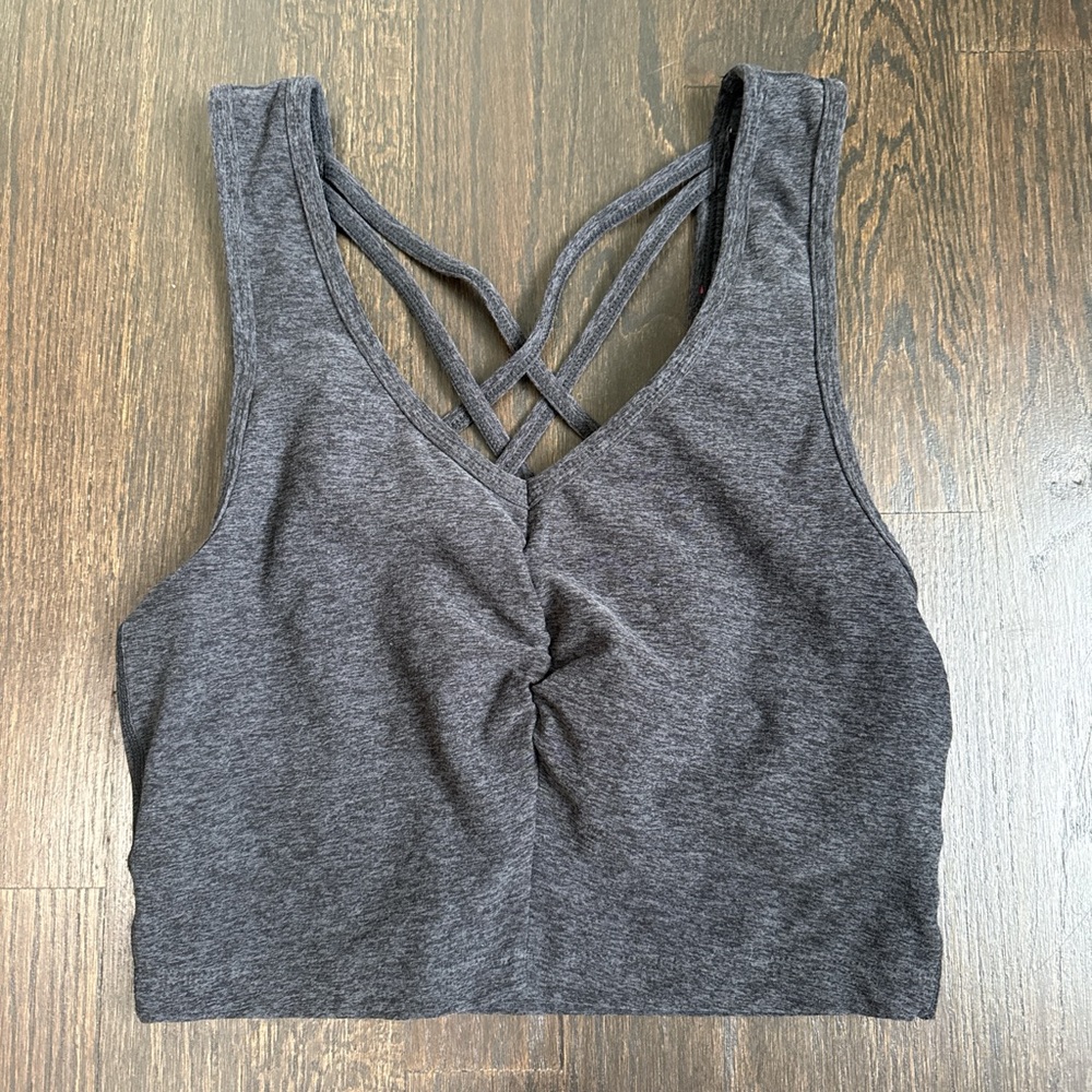 Zella Gray Strappy Back Bra